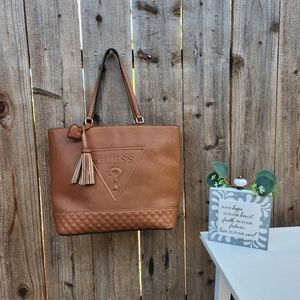 Guess Baldwin Park Cognac Brown Shopper Satchel Tote Bag Purse